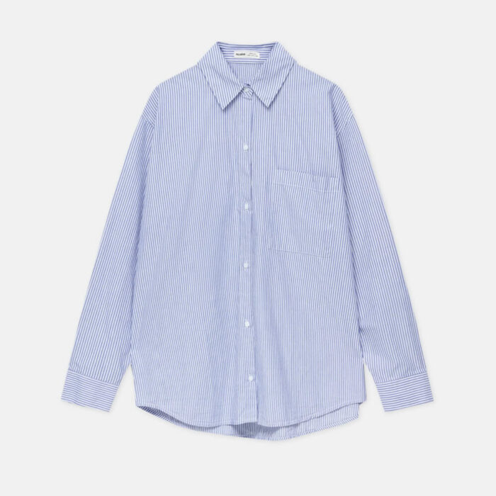 Striped poplin shirt with pocket detail